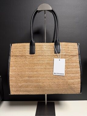 Walter Baker Delaney Woven Raffia Tote – Natural/Black | NWT